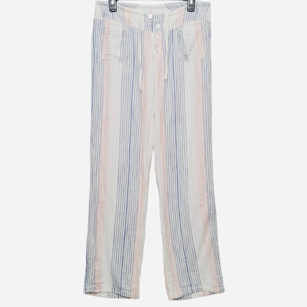 Sundance White & Multicolor Striped Gauze Cotton Pants | Button Front | Size S
